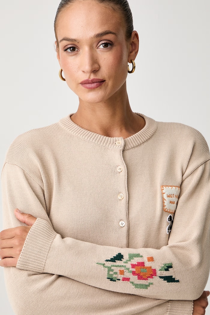 Weekend Max Mara kardigan damski z bawełną WKDTEIERA beżowy 2625346041600