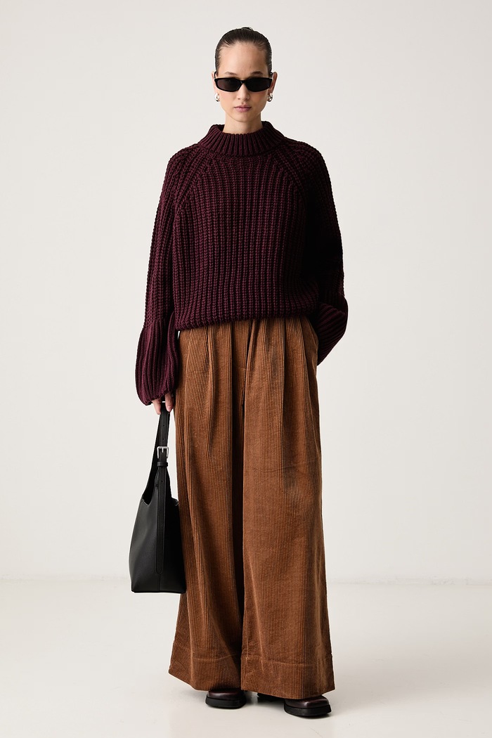 Essentiel Antwerp Sweter damski z wełną Kristian Kristian.WN10 bordowy AW26