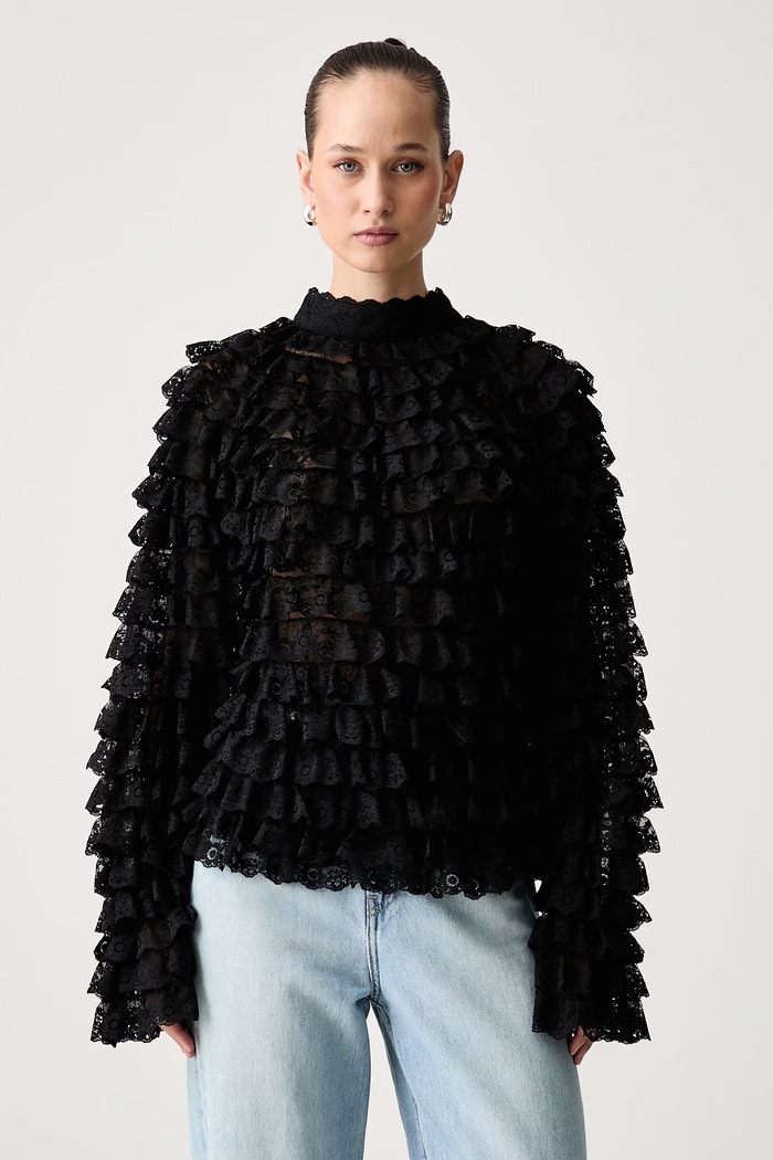 Essentiel Antwerp Bluzka damska koronkowa Kashvi czarny Kashvi.BL32