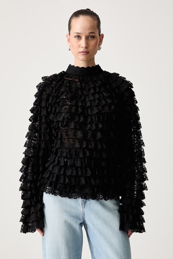 Essentiel Antwerp Bluzka damska koronkowa Kashvi czarny Kashvi.BL32