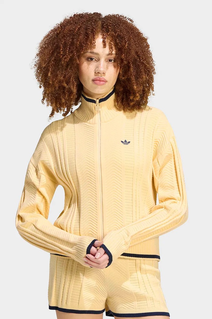 adidas Originals Sveter na gombíky dámsky s viskózou Cable Knit Firebird žltá KR7047