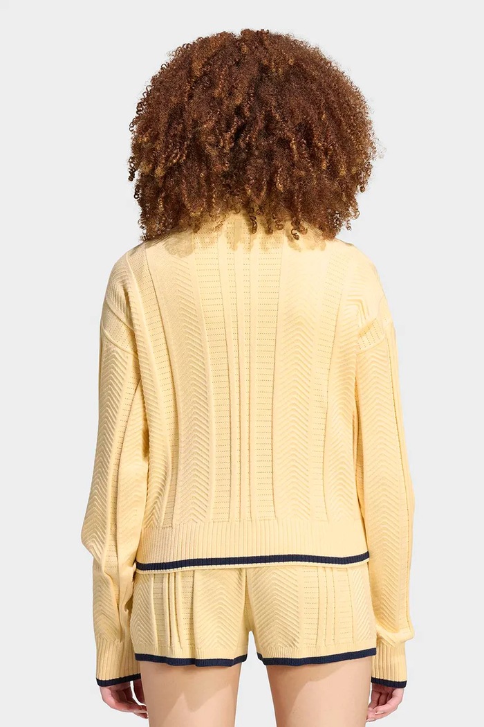 adidas Originals Sveter na gombíky dámsky s viskózou Cable Knit Firebird KR7047 žltá AW26