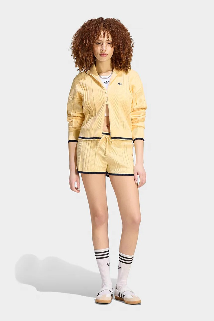 Oblečenie adidas Originals Sveter na gombíky dámsky s viskózou Cable Knit Firebird KR7047 žltá