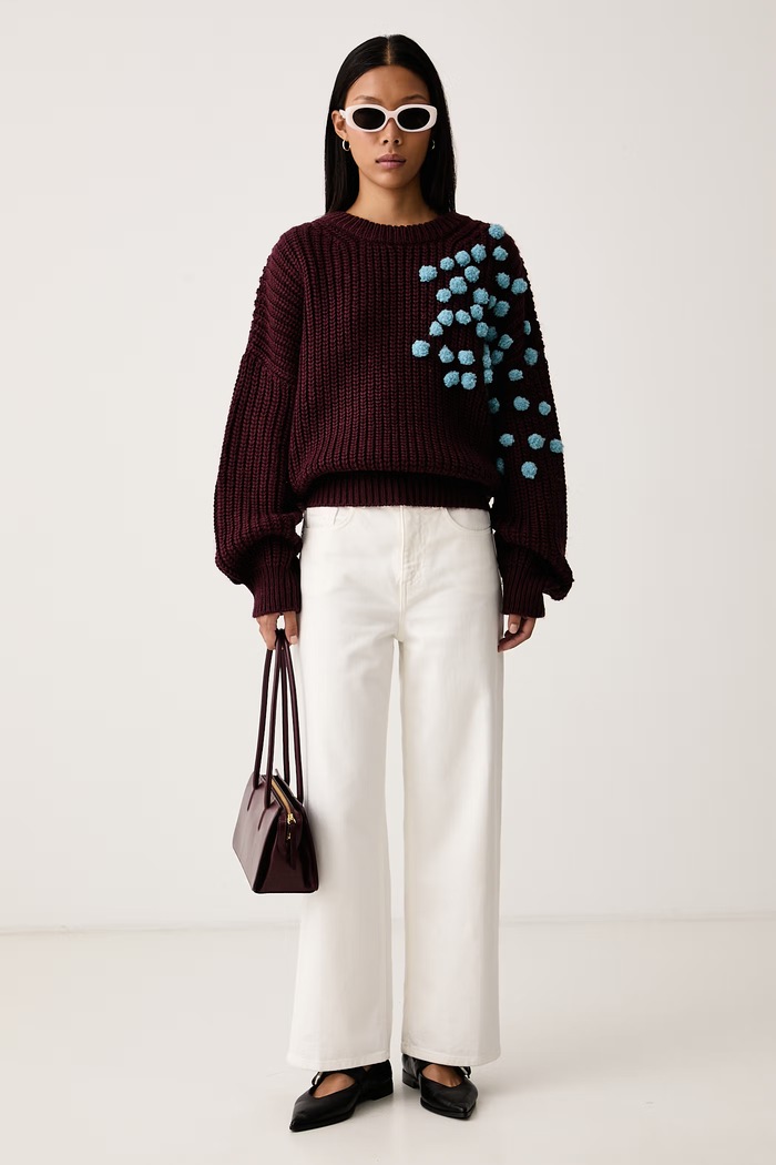 Essentiel Antwerp Sweter damski z dodatkiem wełny Kostar Kostar.SM11 bordowy AW26