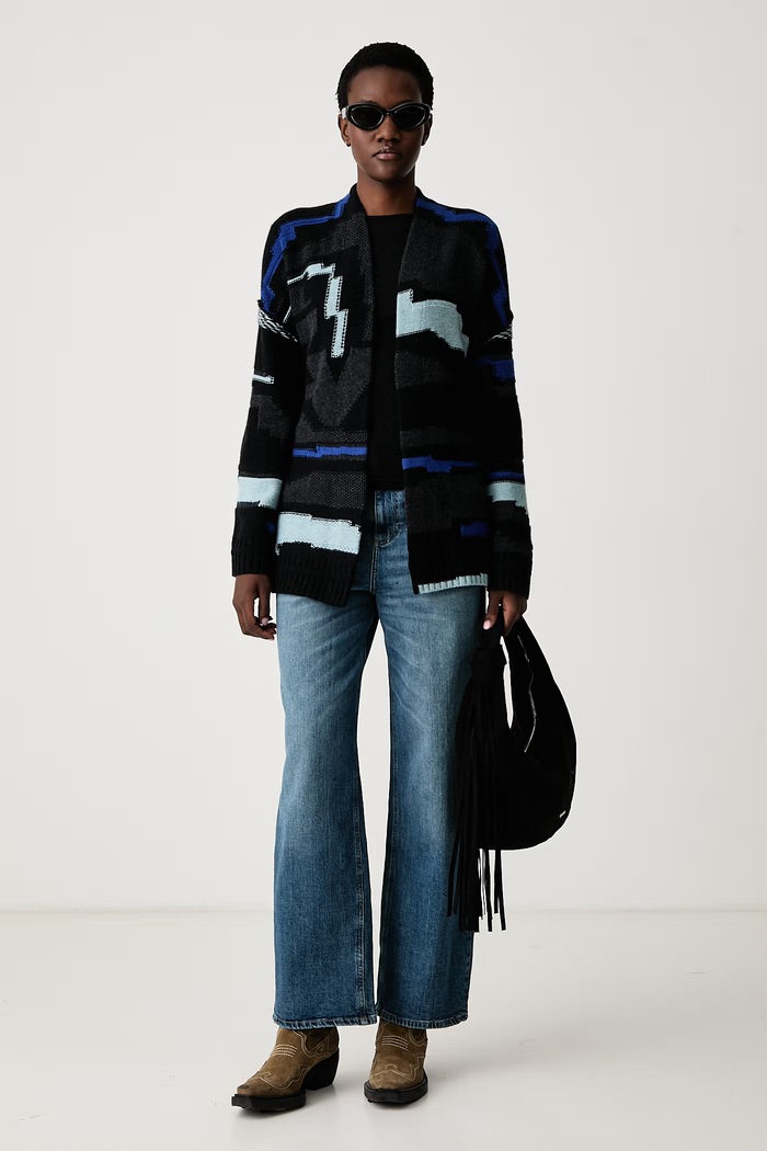 Zadig&Voltaire Ζακέτα Γυναικεία μάλλινη με προσθήκη κασμίρ ASPEN KWCO01548 σκούρο μπλε AW26