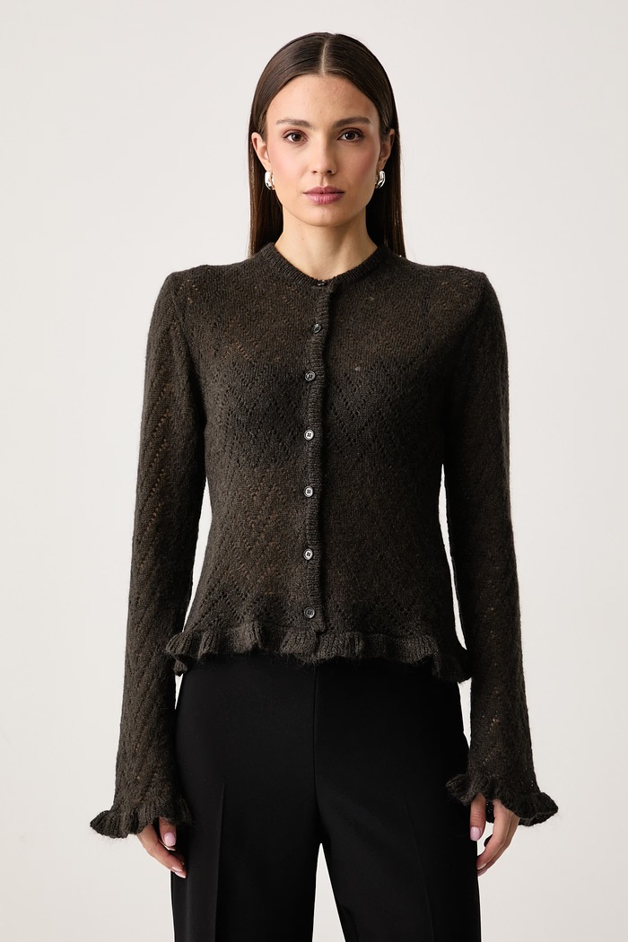 MSGM Kardigan damski z dodatkiem moheru brązowy 4142MDM190.267981
