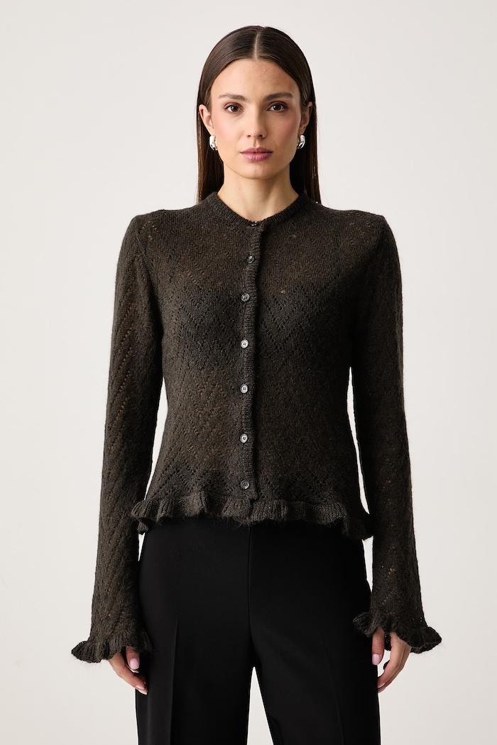 MSGM Kardigan damski z dodatkiem moheru brązowy 4142MDM190.267981
