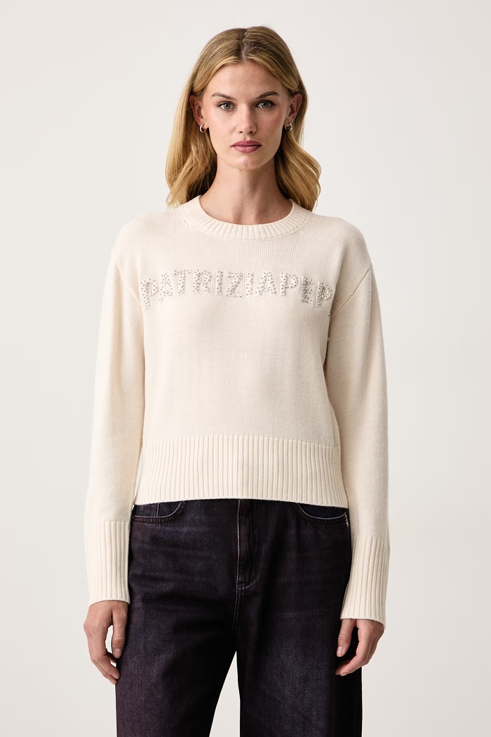 Patrizia Pepe Sweter lounge damski z wełną beżowy 8K0133.K282
