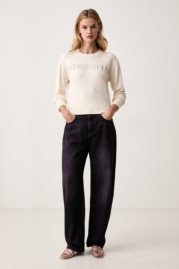 Patrizia Pepe Sweter lounge damski z wełną 8K0133.K282 beżowy AW26
