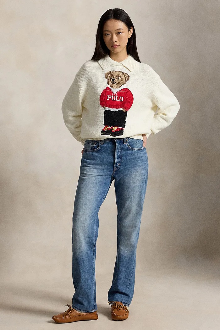 Ρούχα Polo Ralph Lauren COTTON BEAR-SWEATER-PULLOVER πουλόβερ με βαμβάκι γυναικείο 211B17764001 μπεζ
