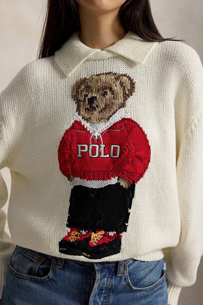 Polo Ralph Lauren COTTON BEAR-SWEATER-PULLOVER πουλόβερ με βαμβάκι γυναικείο μπεζ 211B17764001