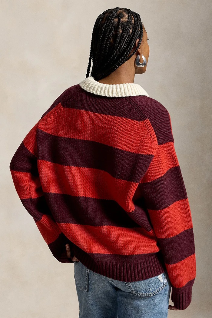 Polo Ralph Lauren WOOL RWS-SWEATER-RUGBY sweter z wełną damski 211B17752002 bordowy AW26