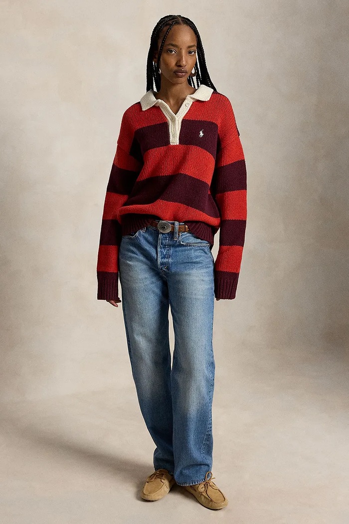 Odzież Polo Ralph Lauren WOOL RWS-SWEATER-RUGBY sweter z wełną damski 211B17752002 bordowy