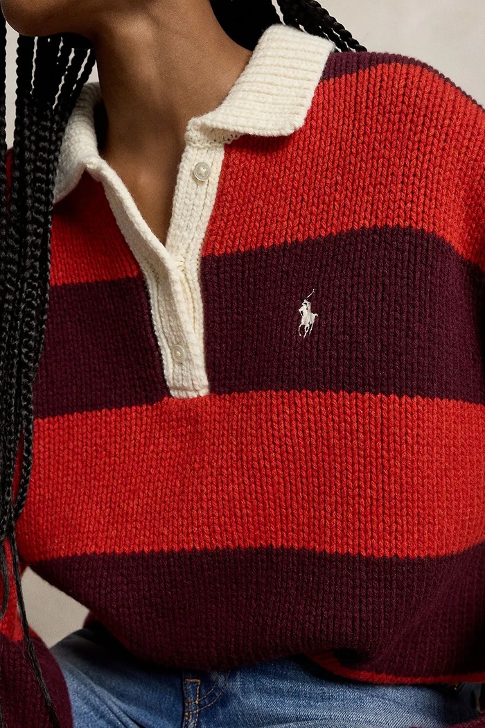Polo Ralph Lauren WOOL RWS-SWEATER-RUGBY sweter z wełną damski bordowy 211B17752002