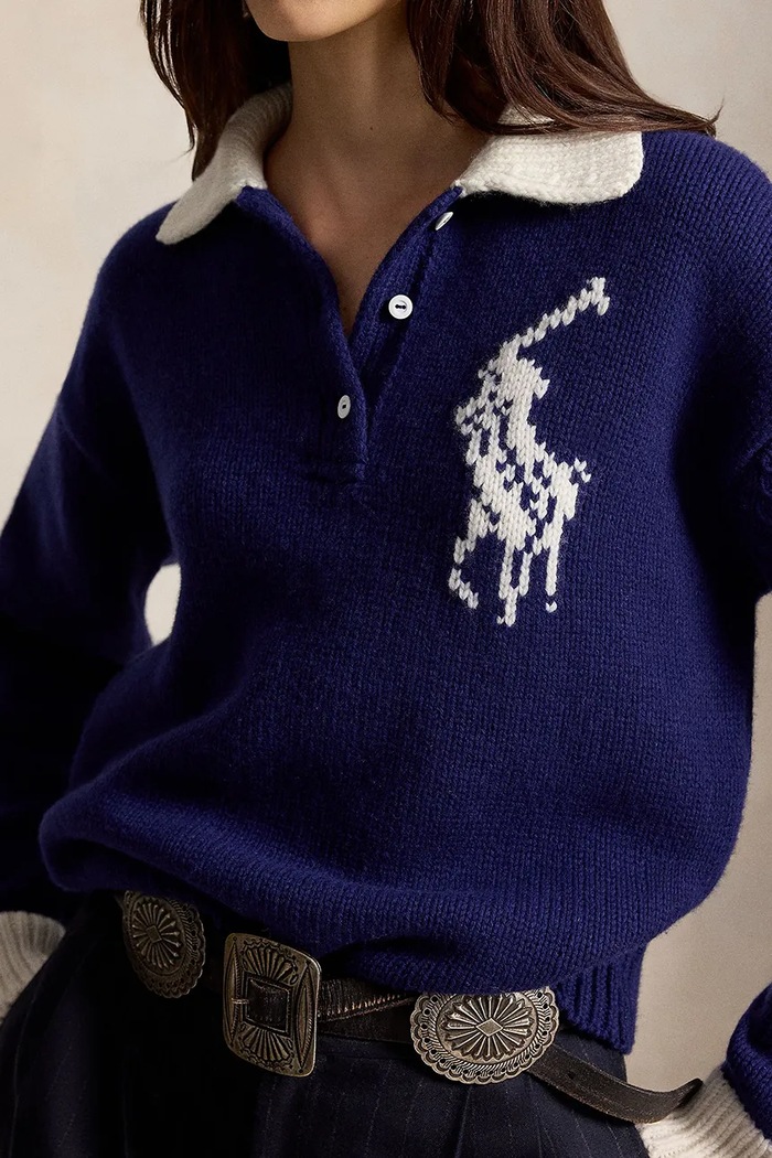 Polo Ralph Lauren WOOL RWS-SWEATER sweter wełniany damski 211B17749001 niebieski
