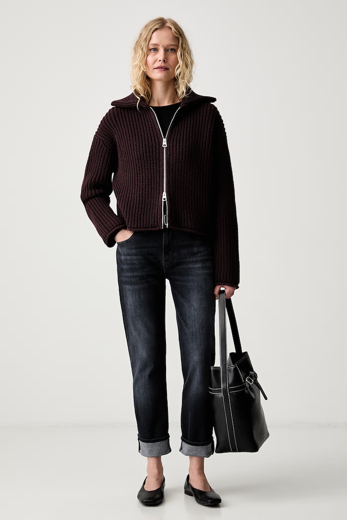 Marc O'Polo sweter rozpinany damski bawełniany 5000012278 bordowy AW26