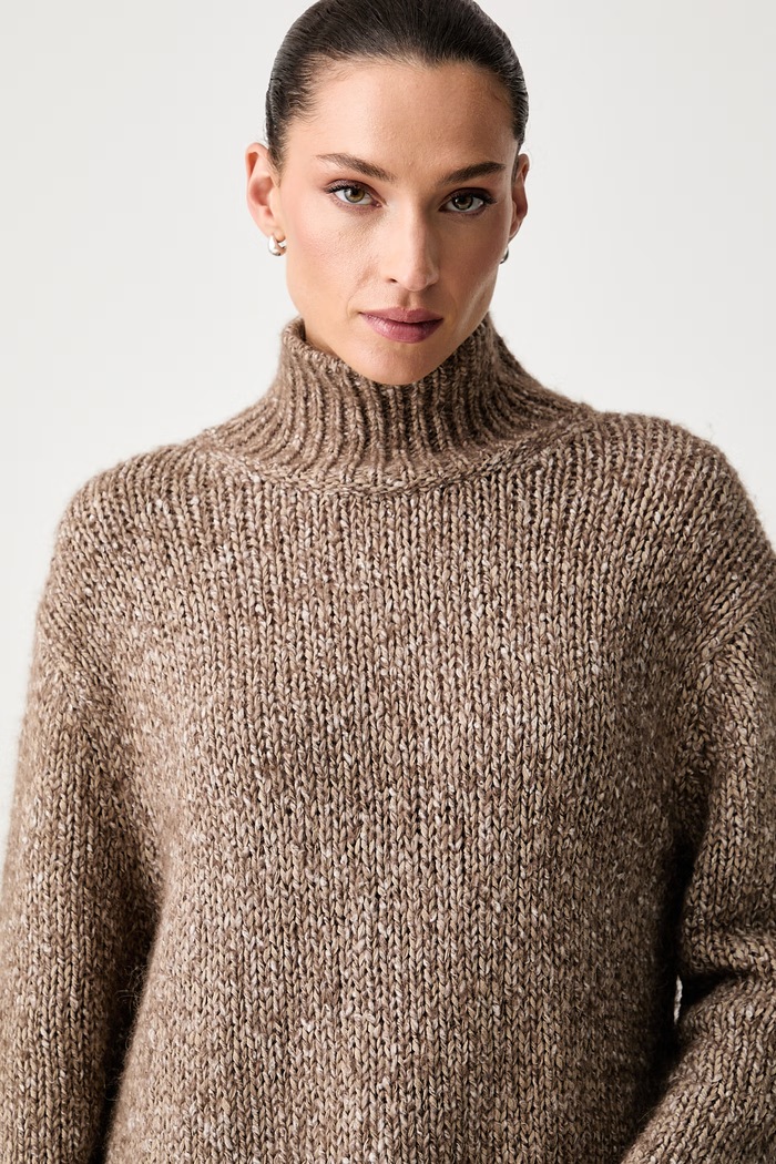 Sweter damski z dodatkiem wełny Marc O'Polo 5000012077 brązowy