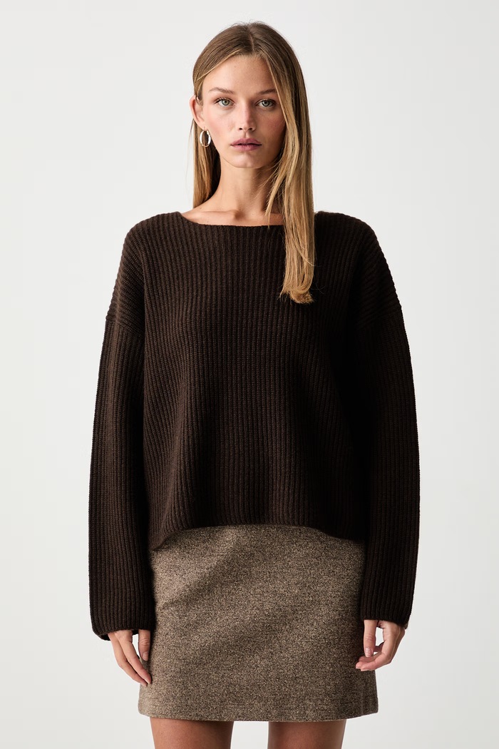 Marc O'Polo sweter damski z wełną brązowy 5000012064