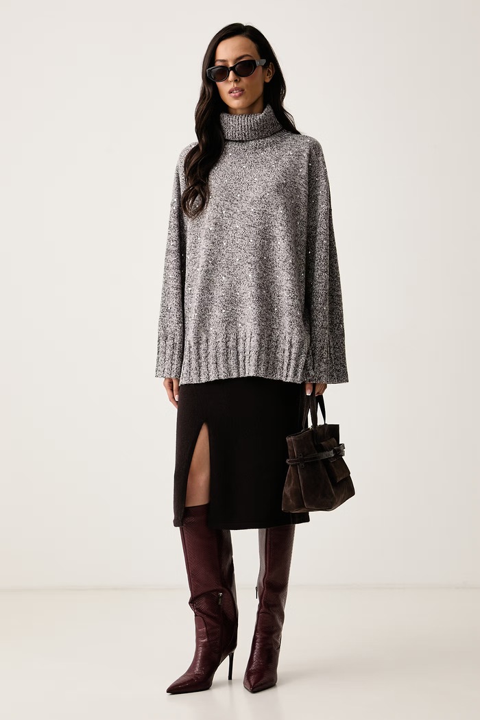Pinko Sweter damski z dodatkiem wełny 107337.A3GD szary AW26