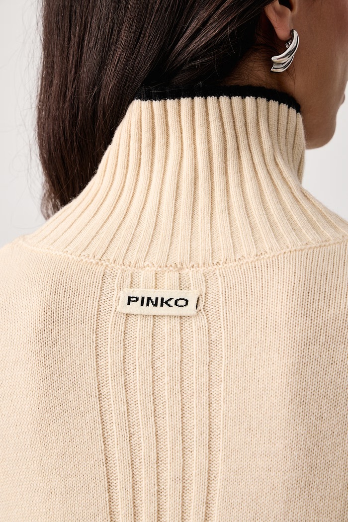 Пуловер с ниско поло дамски от вълна Pinko бежов 105446.A3G1