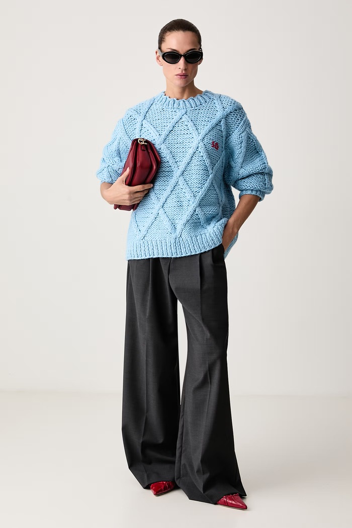 Stine Goya Sweter damski wełniany SG.AW26.K072.2497 niebieski AW26