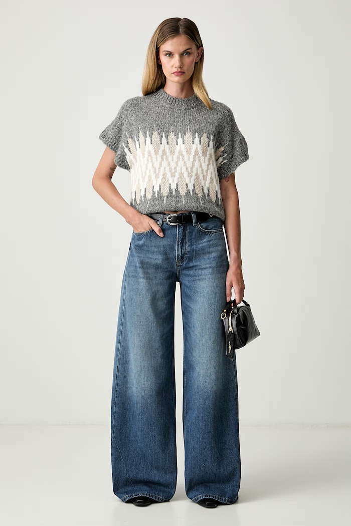 Joop! sweter z krótkim rękawem damski z dodatkiem wełny 30105338 szary AW26