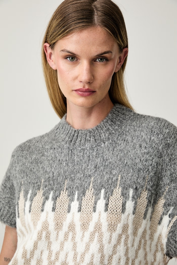 Joop! sweter z krótkim rękawem damski z dodatkiem wełny szary 30105338