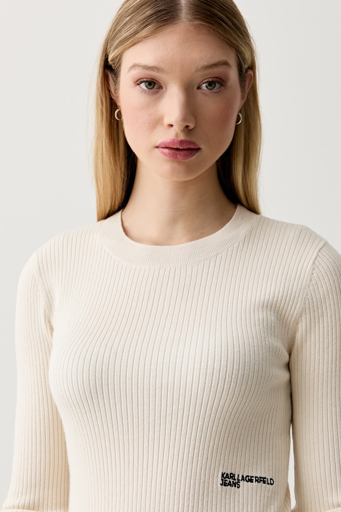 Karl Lagerfeld Jeans sweter damski z wiskozą beżowy B3W18009