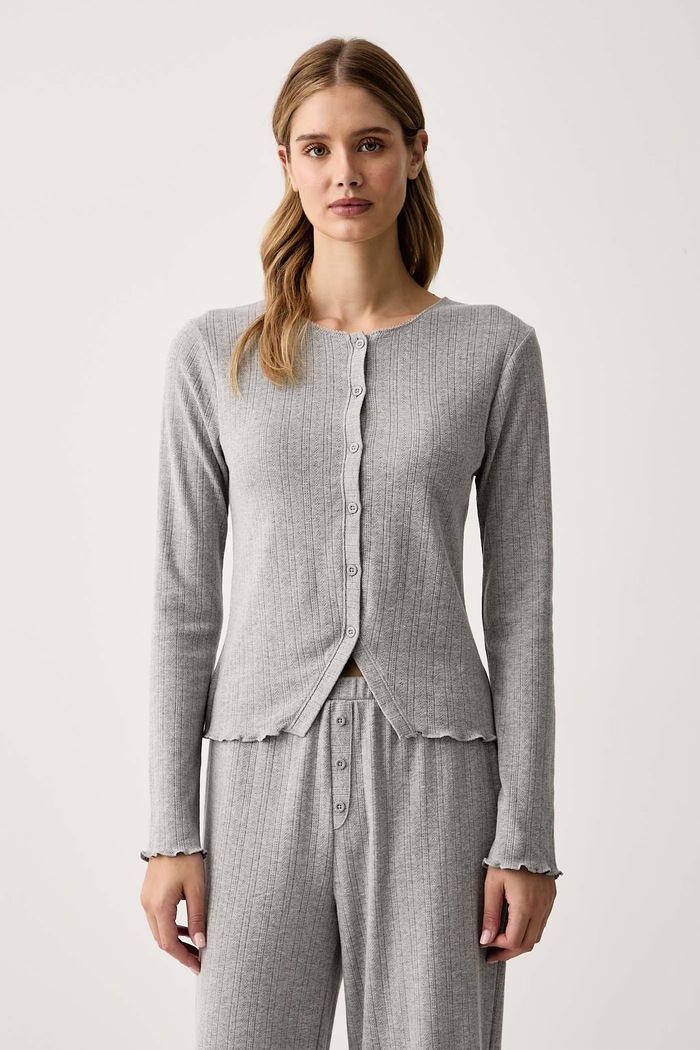 Chantelle Longsleeve piżamowy damski z bawełną Lovie szary C1AUL0