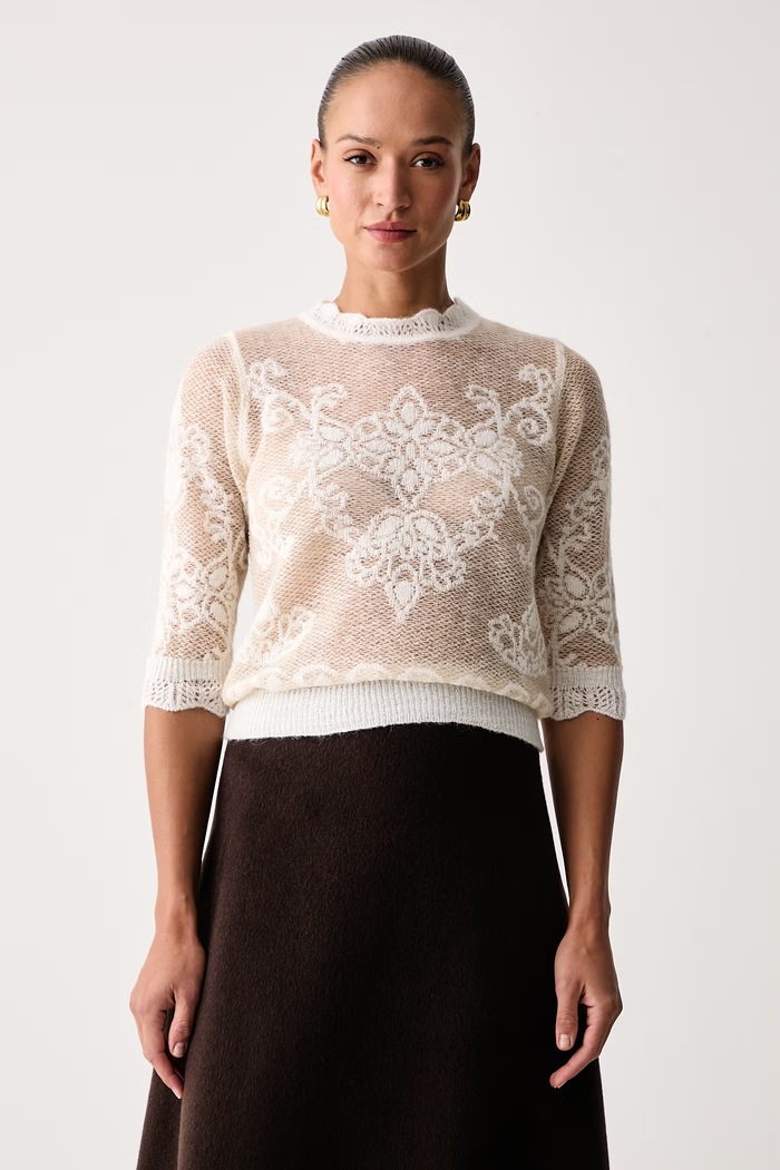 Twinset Sweter damski z dodatkiem wełny beżowy 262TP3341