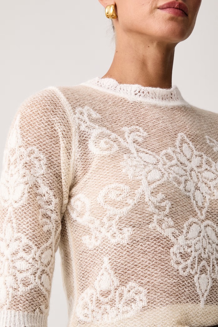 Sweter damski z dodatkiem wełny Twinset 262TP3341 beżowy