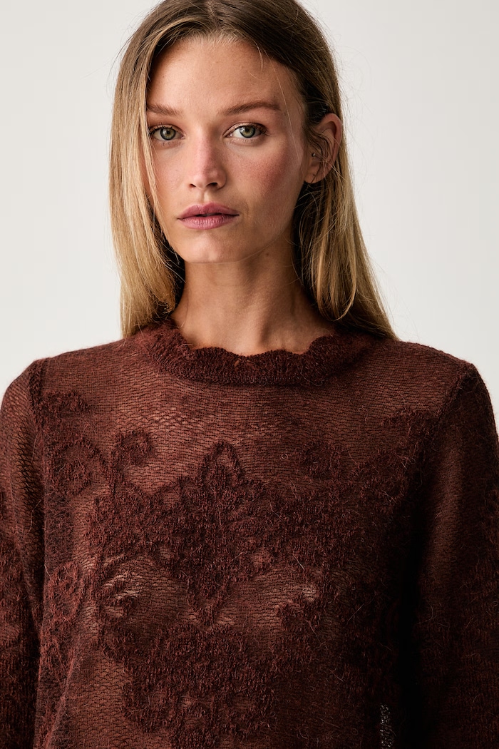 Twinset sweter damski z dodatkiem wełny pomarańczowy 262TP3341