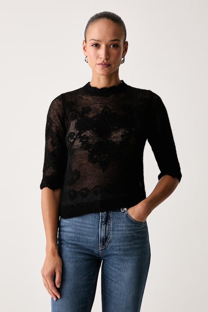 Twinset Sweter damski z dodatkiem wełny czarny 262TP3341