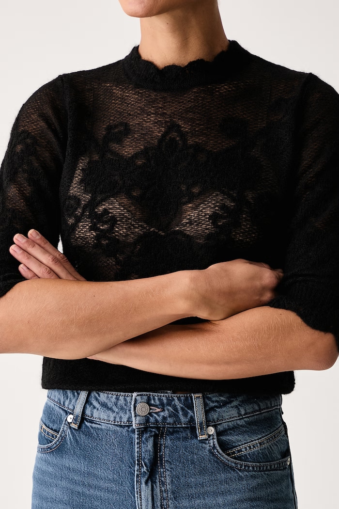 Sweter damski z dodatkiem wełny Twinset 262TP3341 czarny