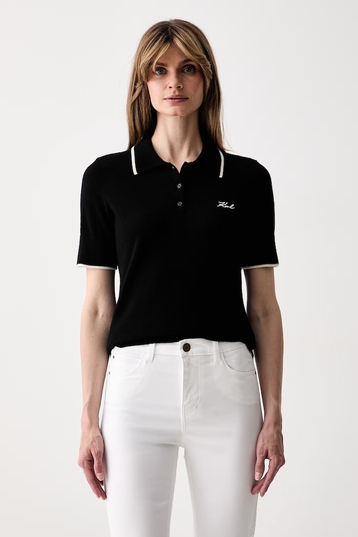 Karl Lagerfeld úpletové polo tričko dámske vlnené čierna B3W18044