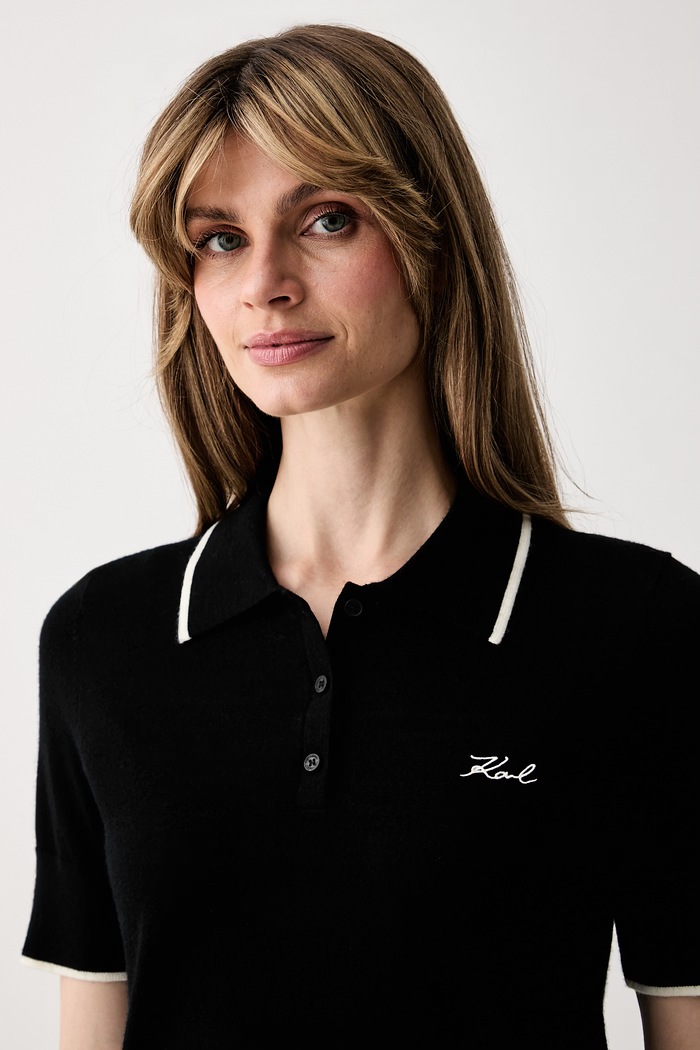 Karl Lagerfeld úpletové polo tričko dámske vlnené čierna B3W18044