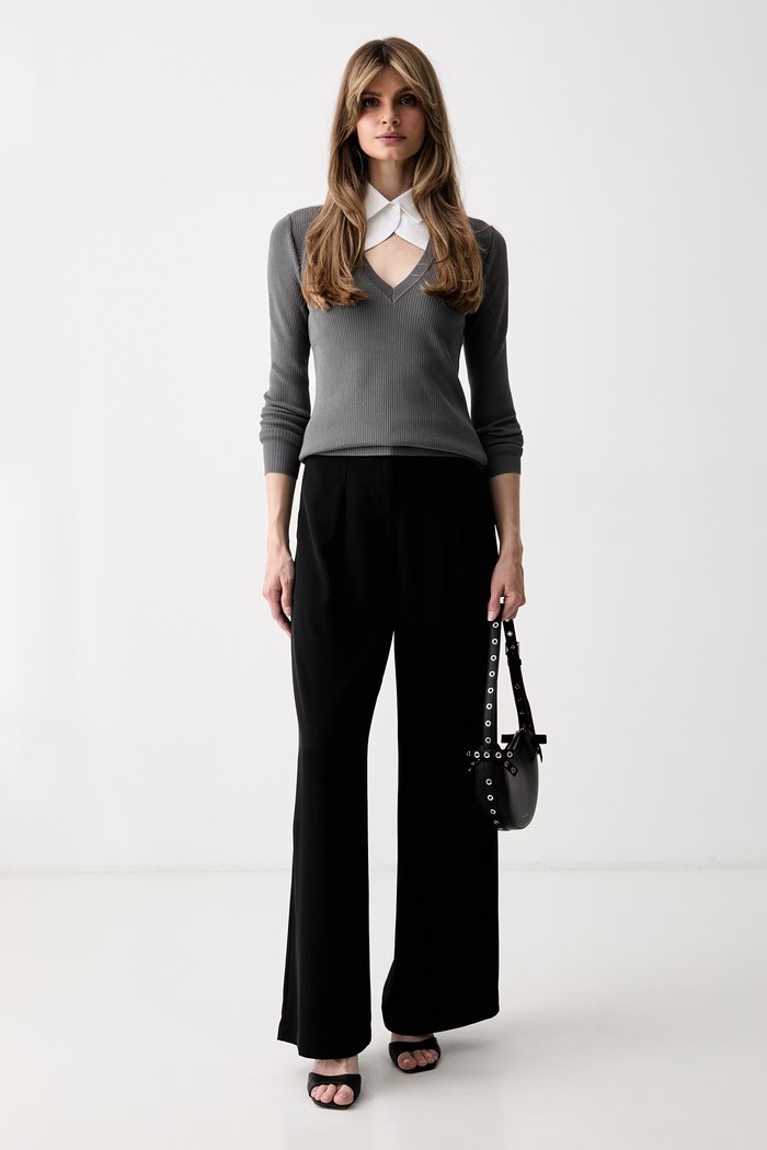 Karl Lagerfeld sweter damski z wiskozą B3W18024 szary AW26