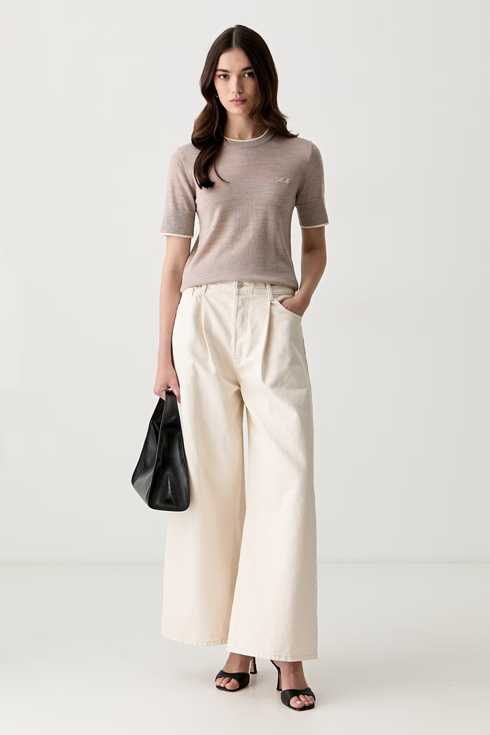Karl Lagerfeld basic t-shirt γυναικείο μάλλινο B3W18039 μπεζ AW26