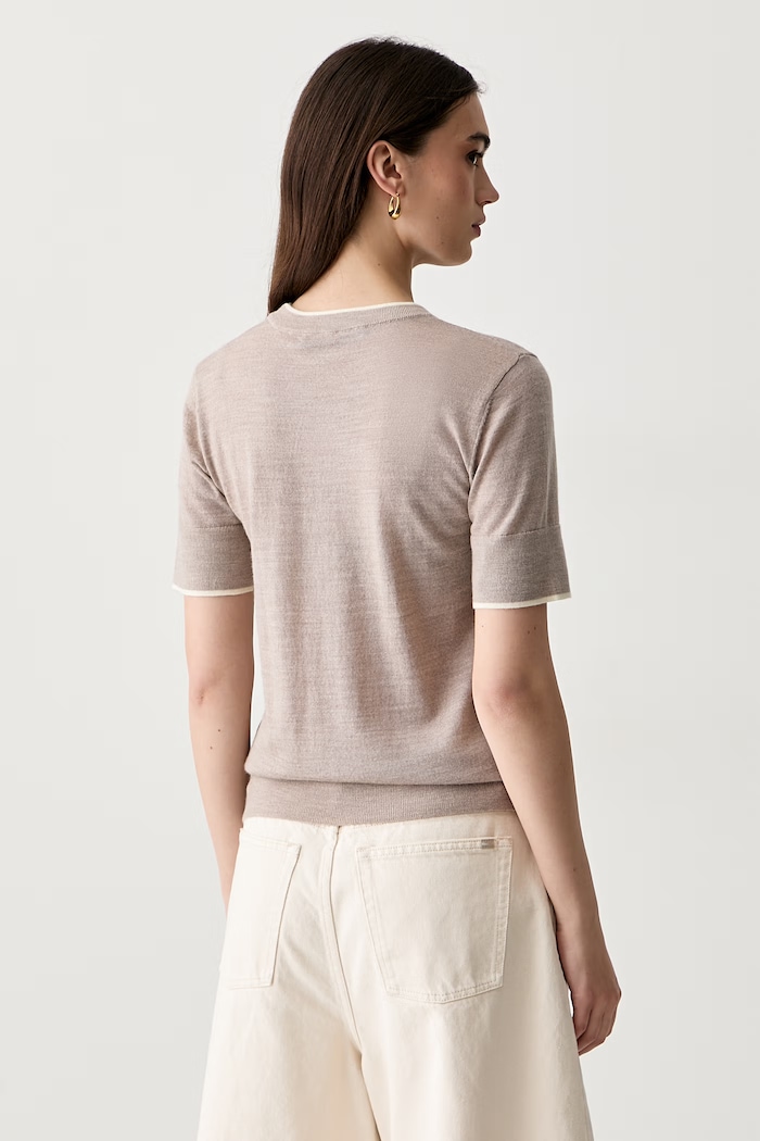 Ρούχα Karl Lagerfeld basic t-shirt γυναικείο μάλλινο B3W18039 μπεζ