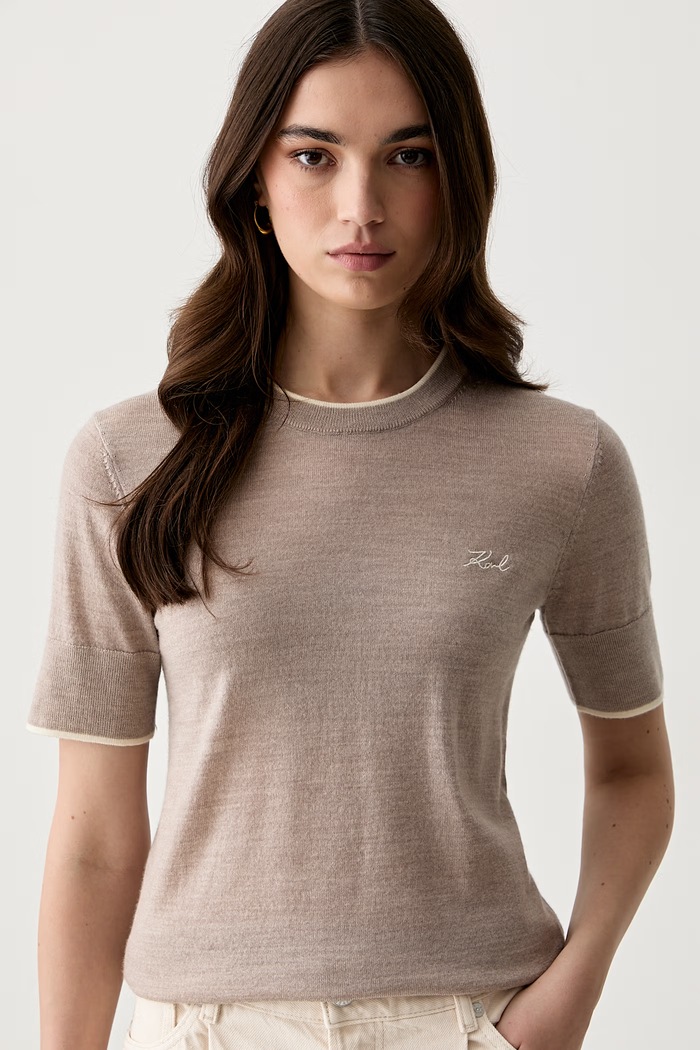 Karl Lagerfeld basic t-shirt γυναικείο μάλλινο μπεζ B3W18039