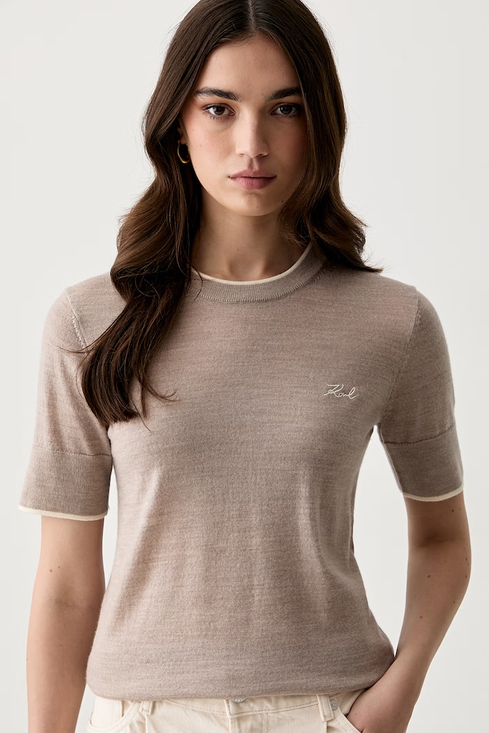 Karl Lagerfeld basic t-shirt γυναικείο μάλλινο μπεζ B3W18039