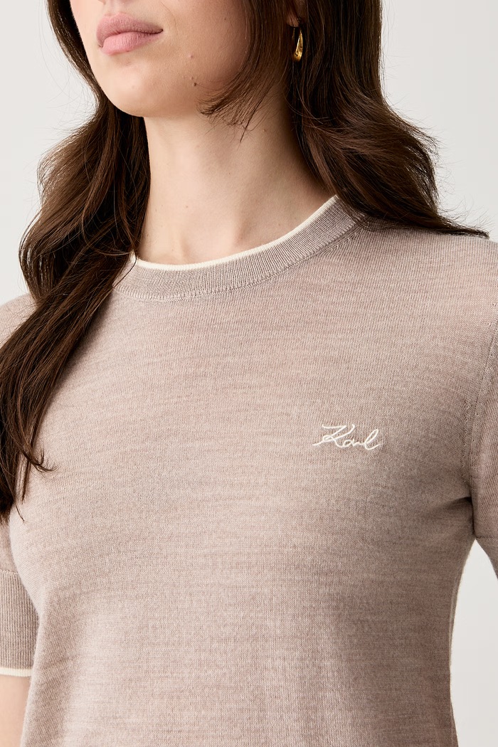 Karl Lagerfeld basic t-shirt γυναικείο μάλλινο B3W18039 μπεζ