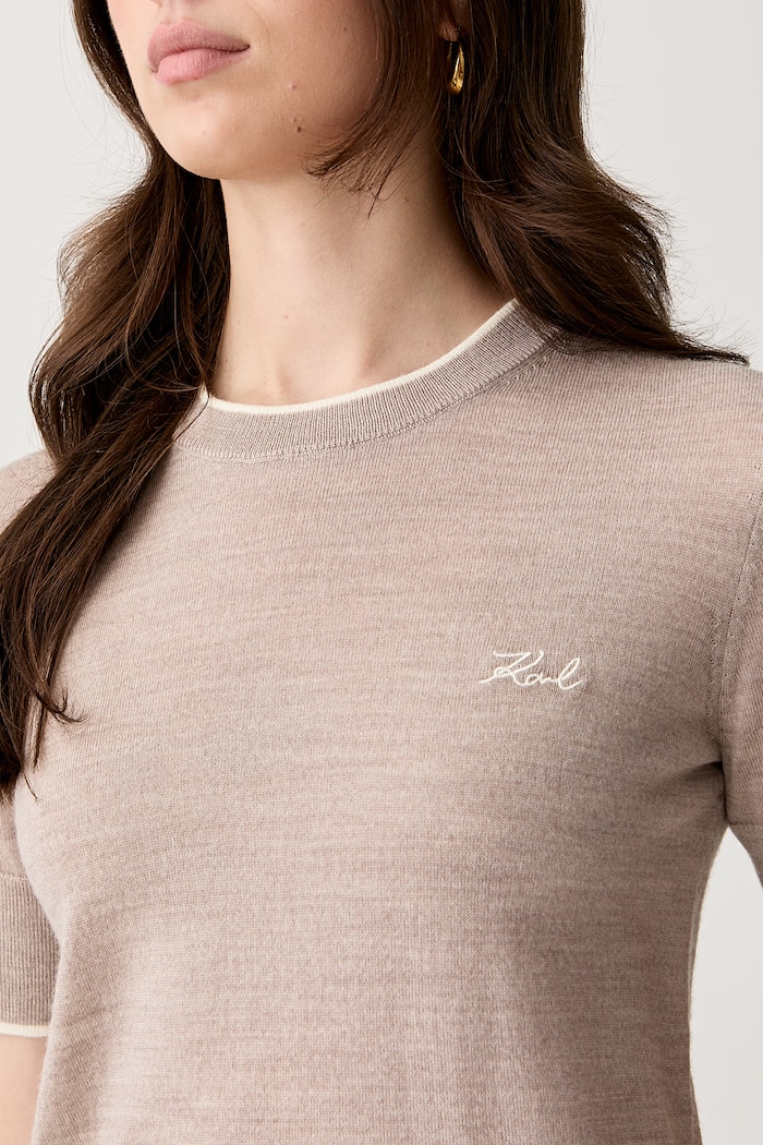 Karl Lagerfeld basic t-shirt γυναικείο μάλλινο B3W18039 μπεζ