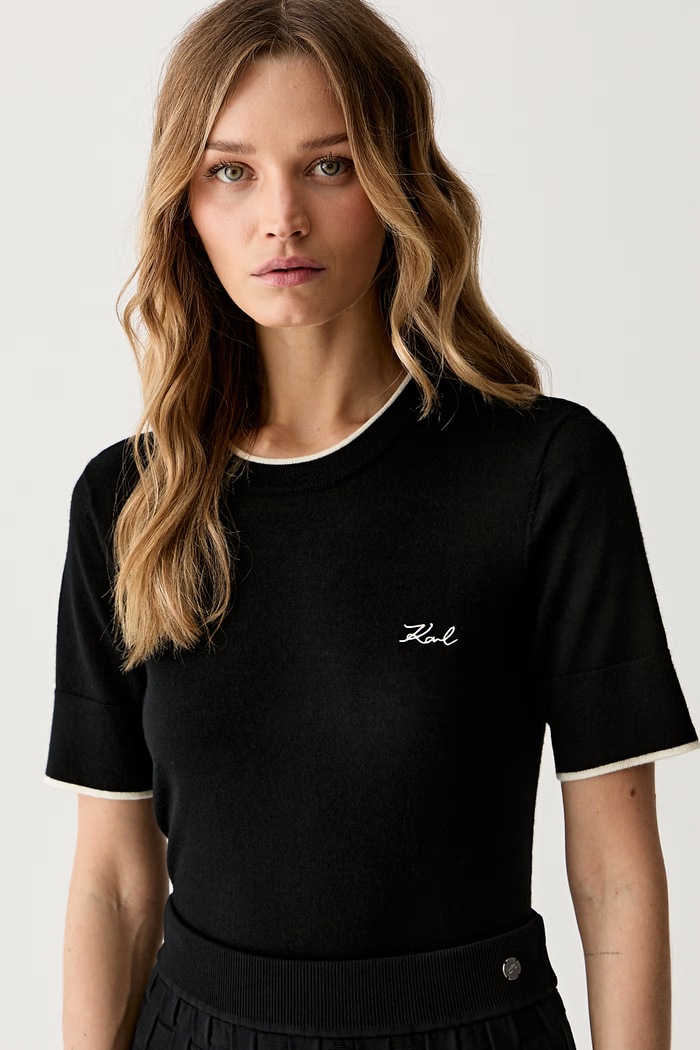Karl Lagerfeld maglietta basic da donna in lana nero B3W18039