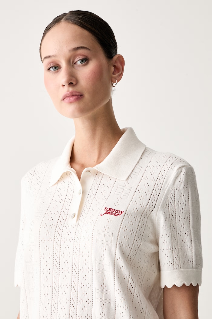 Tommy Jeans тениска тип пулове с яка дамска с вискоза бежов DW0DW22932