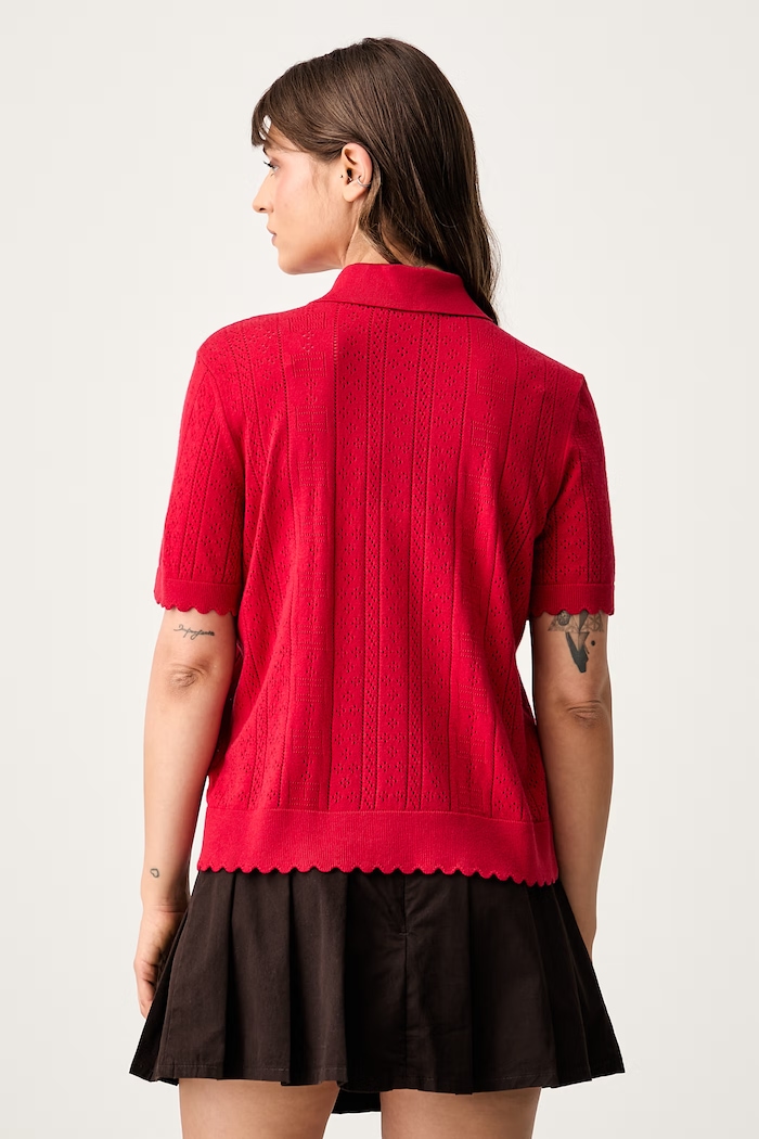 Odjeća Tommy Jeans pletena polo majica za žene s viskozom DW0DW22932 crvena