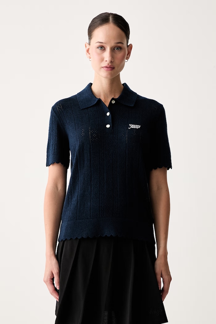Tommy Jeans polo swetrowe damskie z wiskozą granatowy DW0DW22932