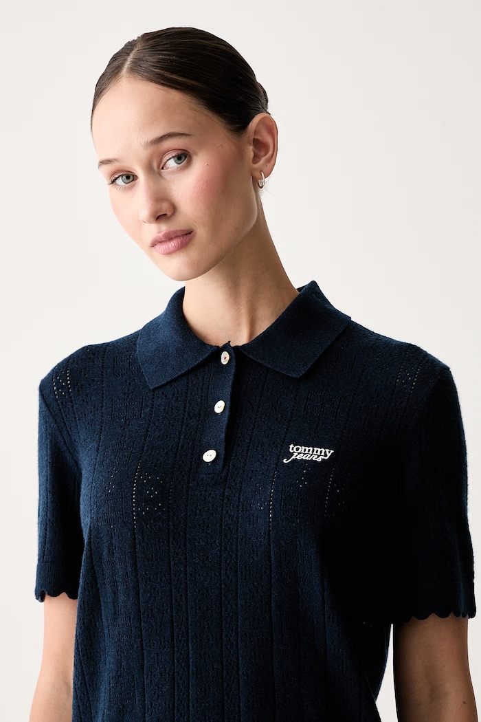 Tommy Jeans polo swetrowe damskie z wiskozą granatowy DW0DW22932