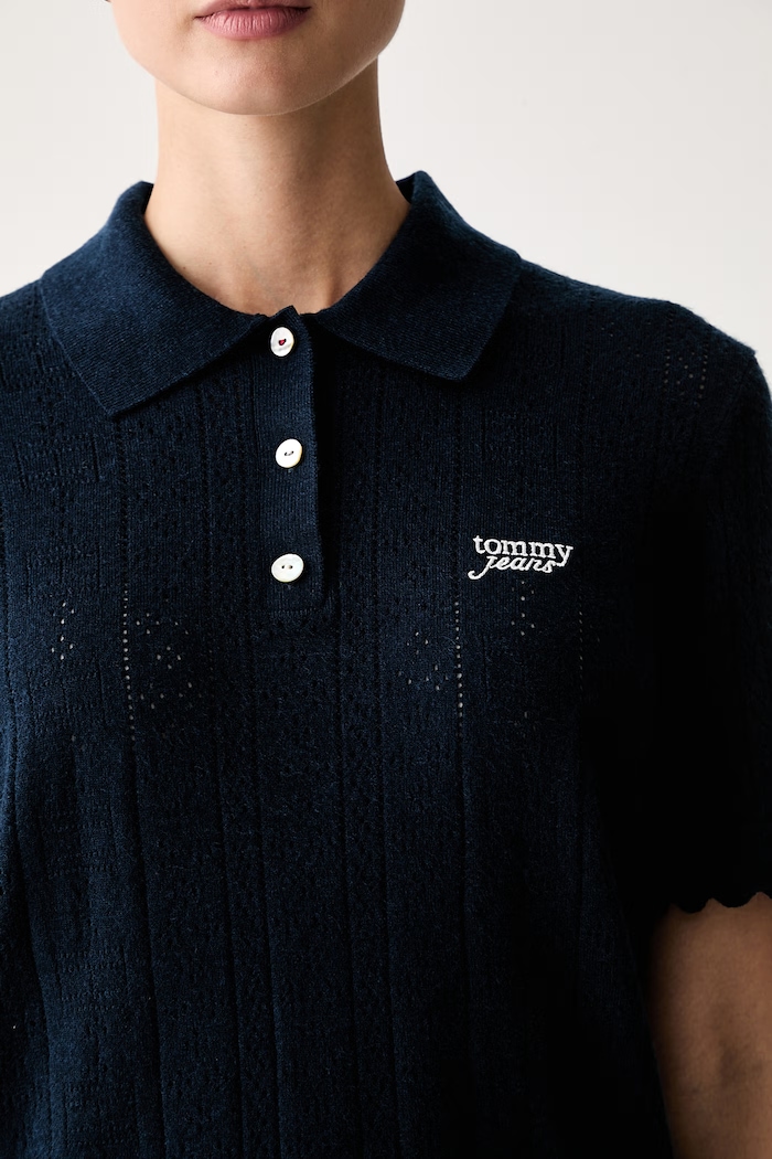 Tommy Jeans polo swetrowe damskie z wiskozą DW0DW22932 granatowy