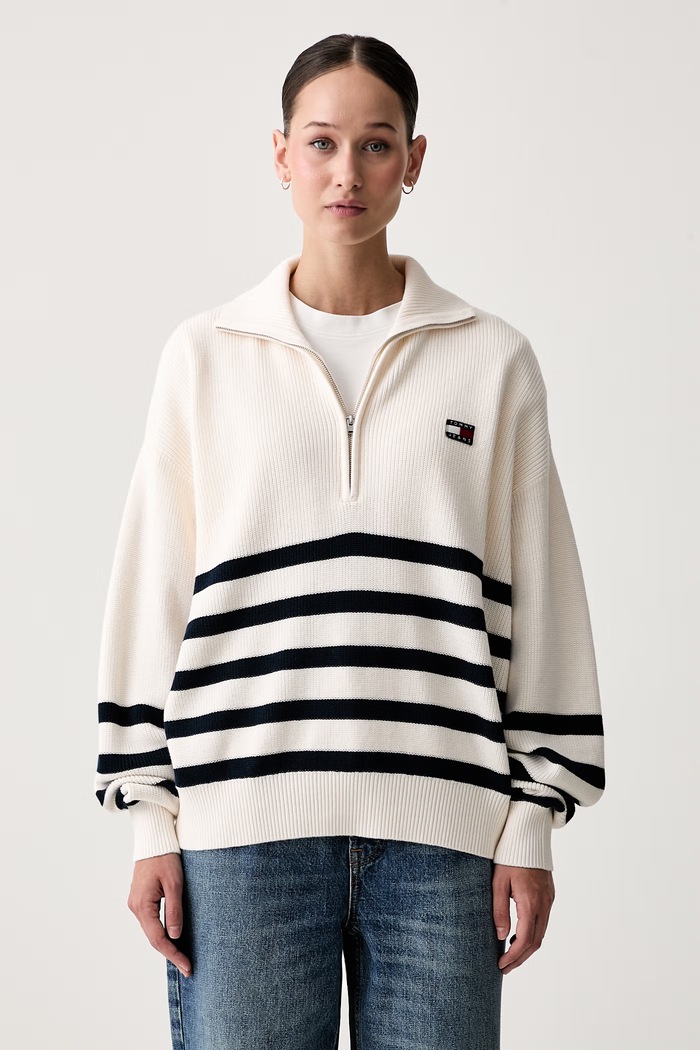Tommy Jeans pulover za žene od pamuka bež DW0DW22928
